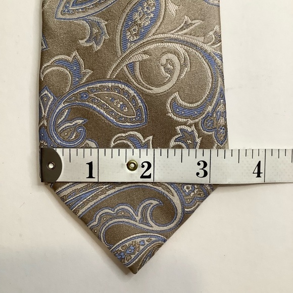 MICHAEL KORS Silk Tan & Blue Woven Paisley Tie - Picture 7 of 10